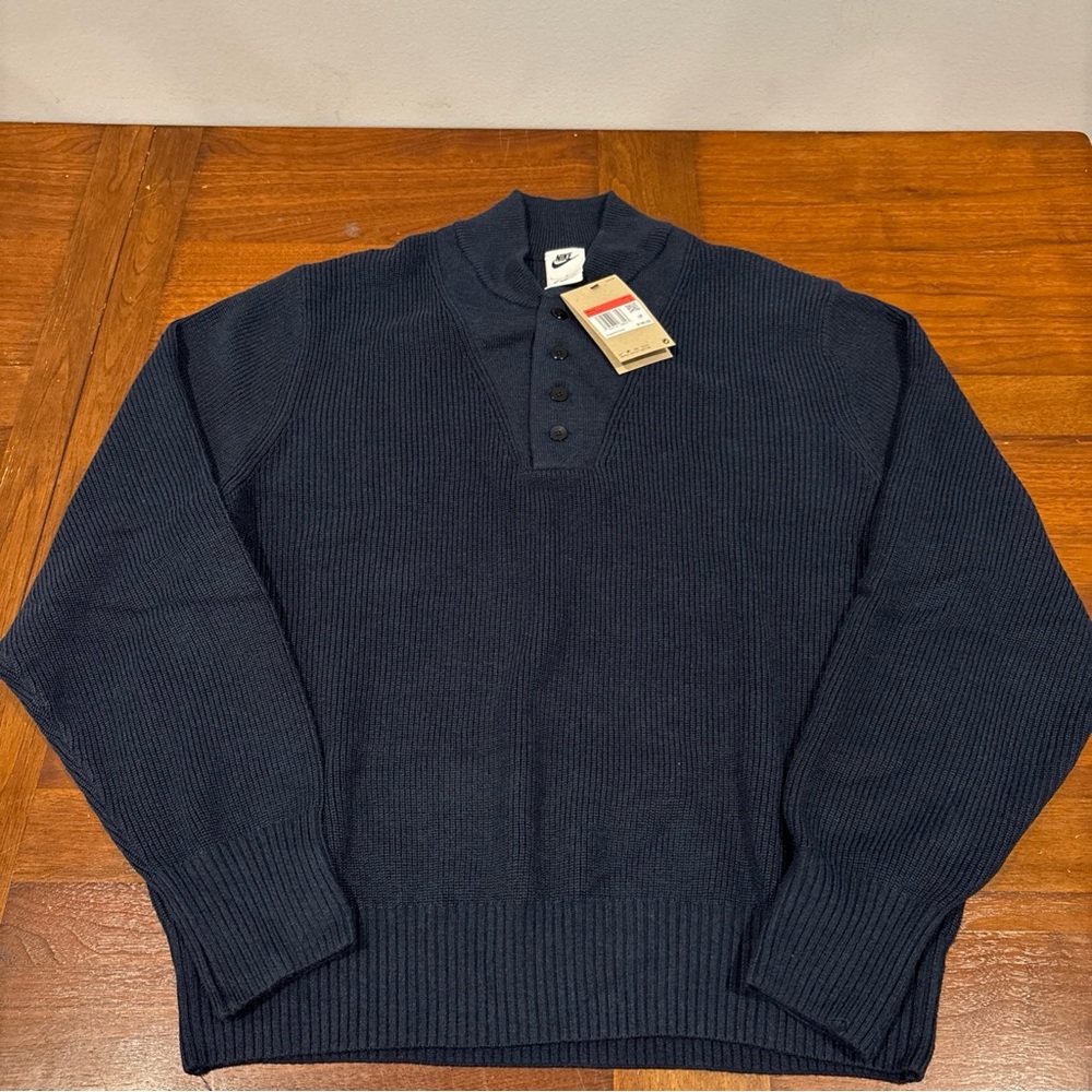 Nike Life Long Sleeve Military Henley Sweater Mens Sz L Blue FN3118-451 $190